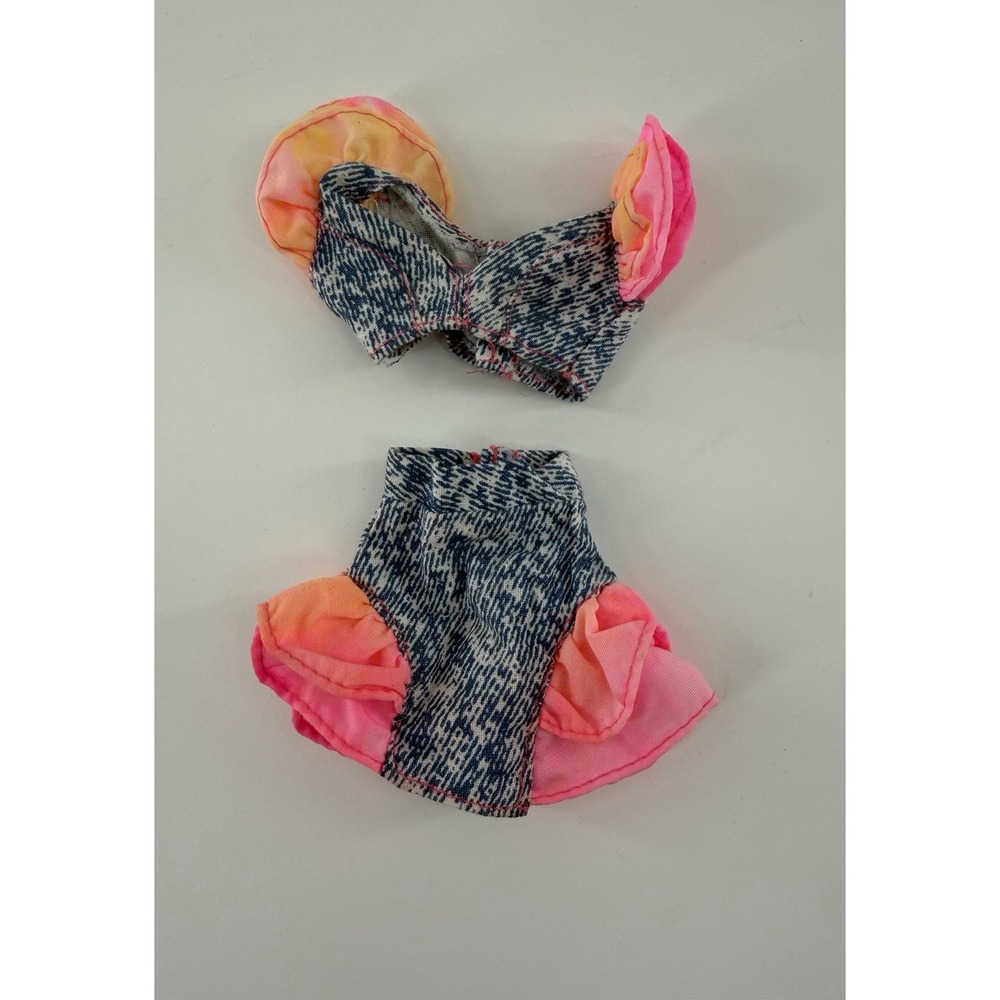 Vintage Barbie Clothing Top Skirt Set 1991 Acid Wash Denim Blue Pint